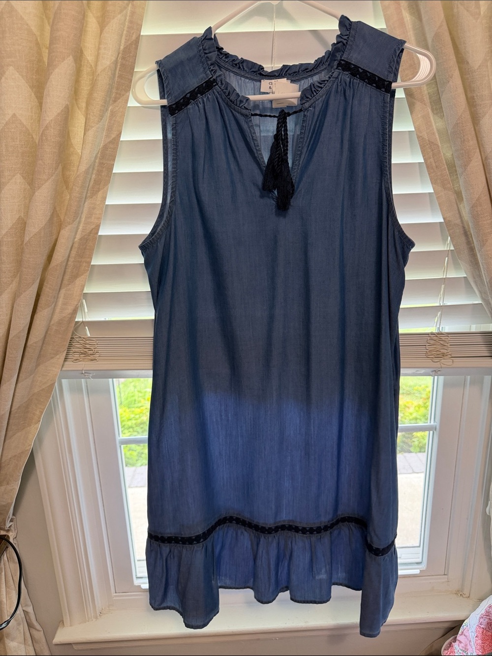 crown &Ivy Blue Jean dress  color with black trimming - Picture 3 of 6